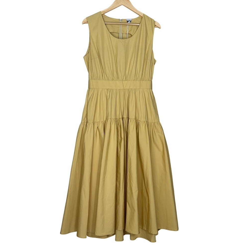 Aspesi Tiered Cotton Midi Dress 44 US 8 Yellow Cotton Quiet Luxury Preppy